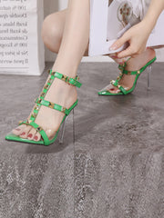 Chic Rivet Pointed Hollow Out Ankle Strap Heels