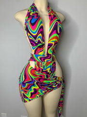 Color Block Summer Printed One Piece Two Sets