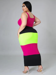 Contrast Color Fashion Plus Size Sleeveless Dresses
