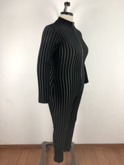 Casual Striped Long Sleeve Plus Size Jumpsuit