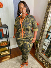 Plus Size Autumn Fashion Camouflage Print Jumpsuits