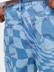 Street Straight Mid-Waist Denim Grid Jeans For Men