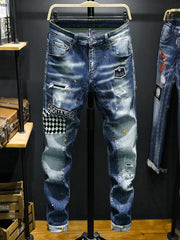 Popular Ripped Letter Patch Jeans For Men