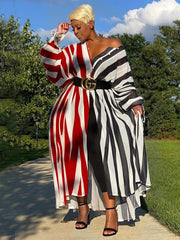 Fashion Contrast Color Striped Plus Size Maxi Dresses
