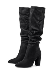Fall Solid Ruched Point Toe Mid Calf Boots