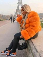 Charming Solid Fluffy Faux Fur  Ladies Winter Coats