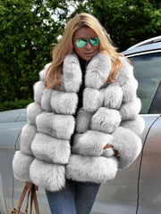 Charming Solid Fluffy Faux Fur  Ladies Winter Coats