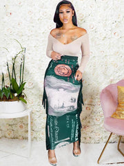 Chic Dollars Printing Tassel Maxi Skirts