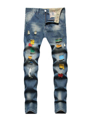 Trendy Contrast Color Jeans Pant For Men
