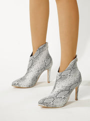 Snake Print High Heels Ankle Boots For Women