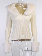 New Arrival Fluffy Neck Knitted Cardigan Coat