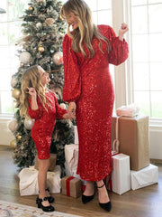 Christmas Sequined Lantern Sleeve Casual Maxi Dress