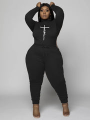 Casual Printed Plus Size Matching 2 Piece Pant Sets