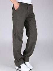 Casual Solid Pocket Mid Waist Long Pants