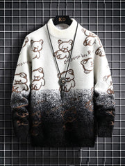 Contrast Color Bear Pattern Pullover Sweater For Men