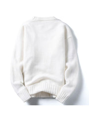 Leisure Solid White Crew Neck Men Pullover Sweaters