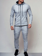 Outdoor Solid Hooded Two Piece Workout Clothes