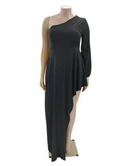 Solid Inclined Shoulder Casual Plus Size Maxi Dresses