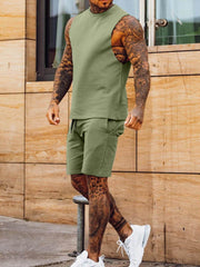 Sleeveless Solid Color Two-piece Men Sets