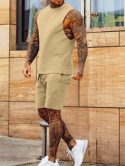 Sleeveless Solid Color Two-piece Men Sets