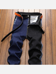 Poplar Contrast Color Ruched Jeans For Men
