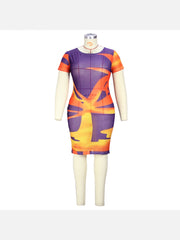 Color Blocking Short Sleeve Plus Size Summer Dresses