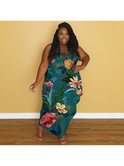 Casual Baggy Sleeveless Printed Plus Size Dresses