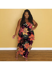 Casual Baggy Sleeveless Printed Plus Size Dresses