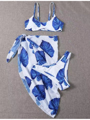 Printed Backless Swimwear 3 Piece Sets For Women