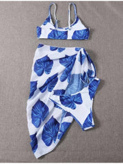 Printed Backless Swimwear 3 Piece Sets For Women