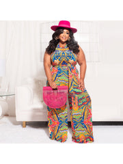 Casual Printed Plus Size Wide Leg Jumpsuits