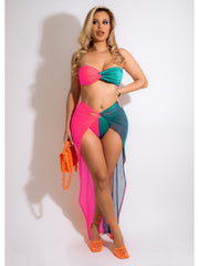 Sexy Gauze Contrast Color 3 Piece Bikini