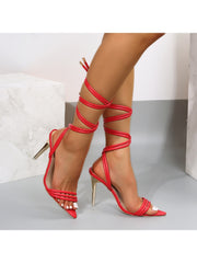 Elegant Solid Pointed Ankle Strap Heels For Ladies