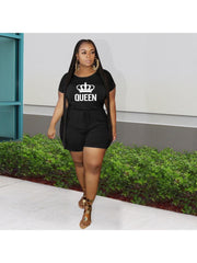 Plus Size Printing Leisure Short Sleeve Tee And Shorts Sets