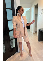 Ladies Solid Matching Blazer Top And Short Sets