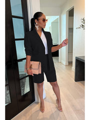 Ladies Solid Matching Blazer Top And Short Sets