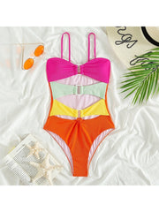 Summer Hollowed Out Contrast Color Women's Swimsuit