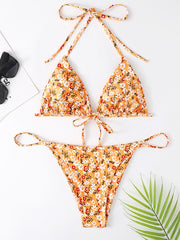 Sexy Floral Printing Halter Bandage Women's Bikini
