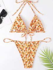 Sexy Floral Printing Halter Bandage Women's Bikini