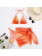Sexy Printing Gradient Color Gauze Women's Three-Piece Bikini
