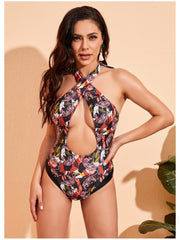 Women's Hollowed Out Printing Swimsuit
