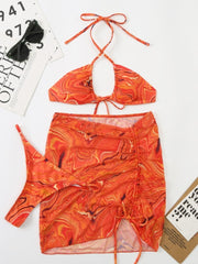 Printed Sexy Women Ruched 3 Piece Bikini Sets