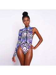 Sexy Printing One Shoulder Zipper Women's One-Piece Swimsuit