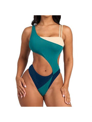 Fashion Contrast Color Hollowed Out Women's One-pieces