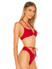 Sexy Pure Color Lace Up Halter Swimsuit
