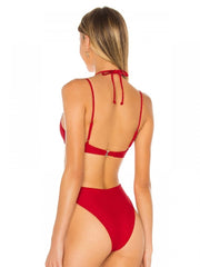 Sexy Pure Color Lace Up Halter Swimsuit