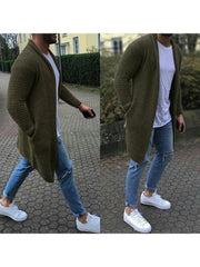 Spring Solid Knee Length Cardigan Sweater For Men