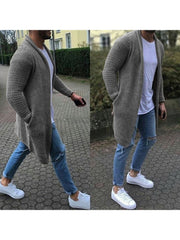 Spring Solid Knee Length Cardigan Sweater For Men