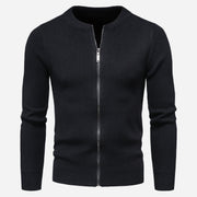 Men's Knitted Pure Color Zipper Up Long Sleeve Outerwear