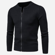 Men's Knitted Pure Color Zipper Up Long Sleeve Outerwear